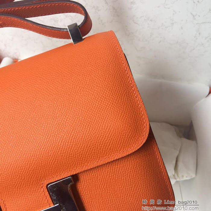 HERMES愛馬仕 Constance 空姐包 橙色 金銀扣 原廠Epsom皮 原版五金 蜜蠟線縫製 單肩斜挎包  Ama1264
